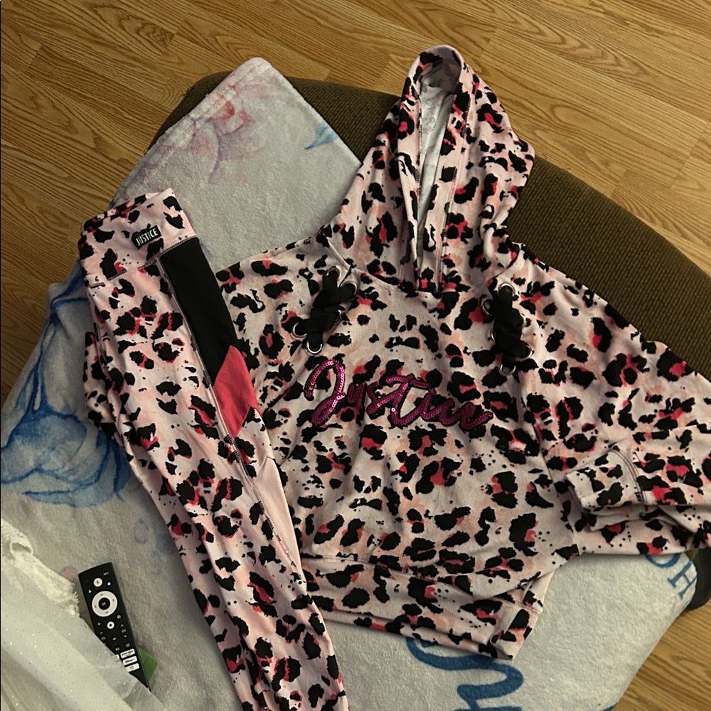 Justice Pink and Black Leopard Print Kids Matching Set NWOT